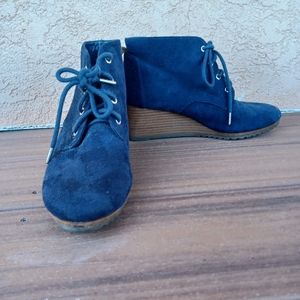 Dr. Scholls blue suede wedge bootie. Close call. Gently worn.